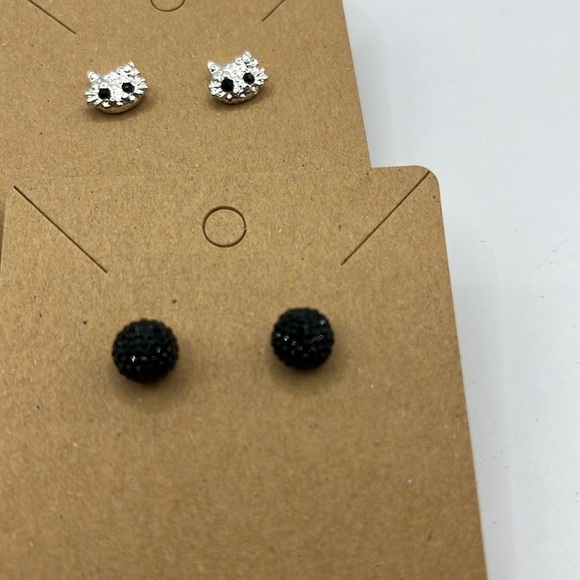 Stud Earrings 6 Pairs Shell Star Heart Cat Round with Rhinestones Ball Earrings - Picture 7 of 10